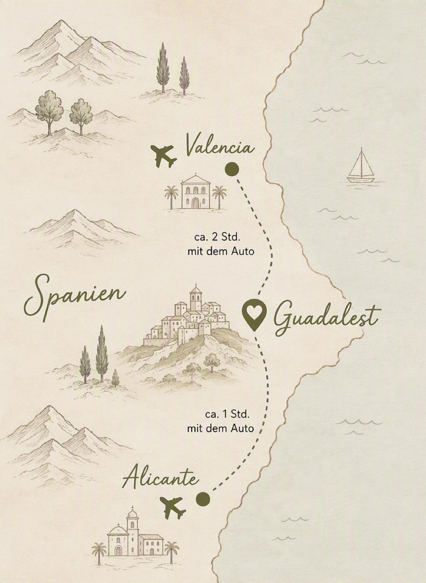 Illustrierte Karte: Valencia, Guadalest, Alicante